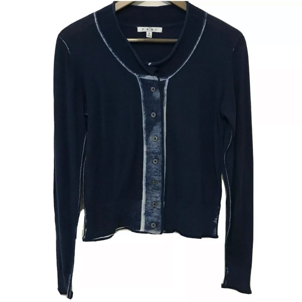 CAbi Navy Blue Tie Dye Centerfield Lightweight Cardigan Sweater Style 287 Small